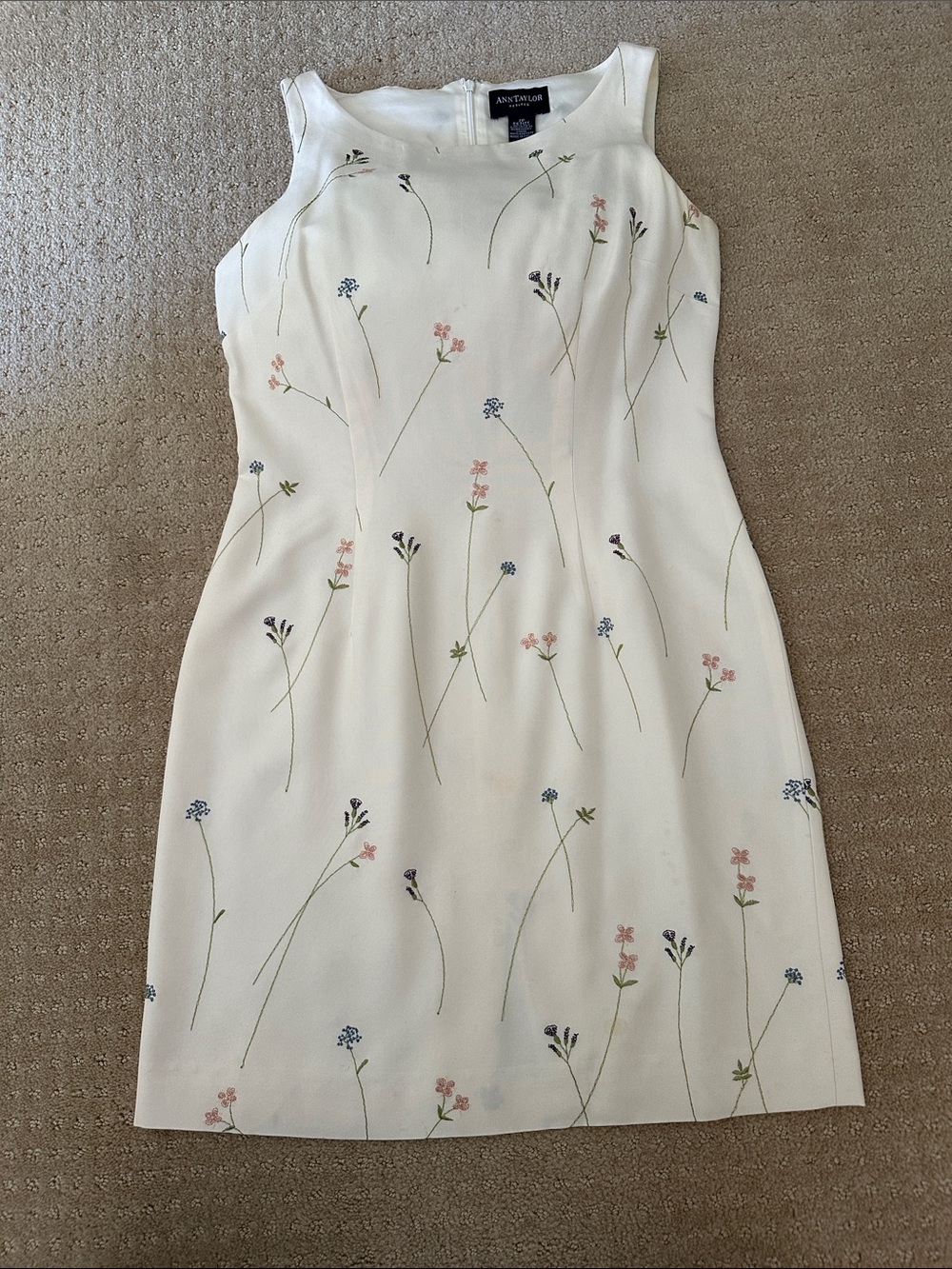 Ann Taylor Cream Floral Embroidered Sheath Dress